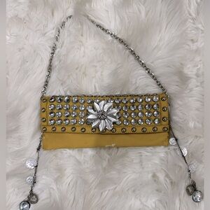 Vegan Leather clutch mustard yellow with gems